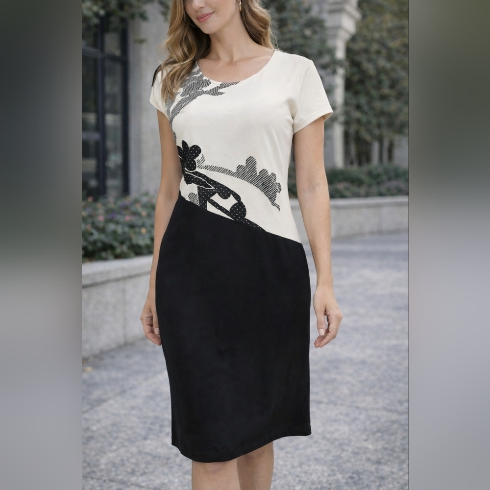 Variations | Beautiful Black & White Dress with Lace Detail, Size  M